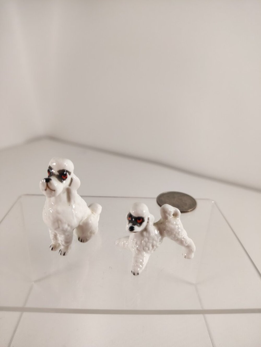 Vintage Bone China Poodle Dog Pair Miniature Japan Figurine Mini Kitschy